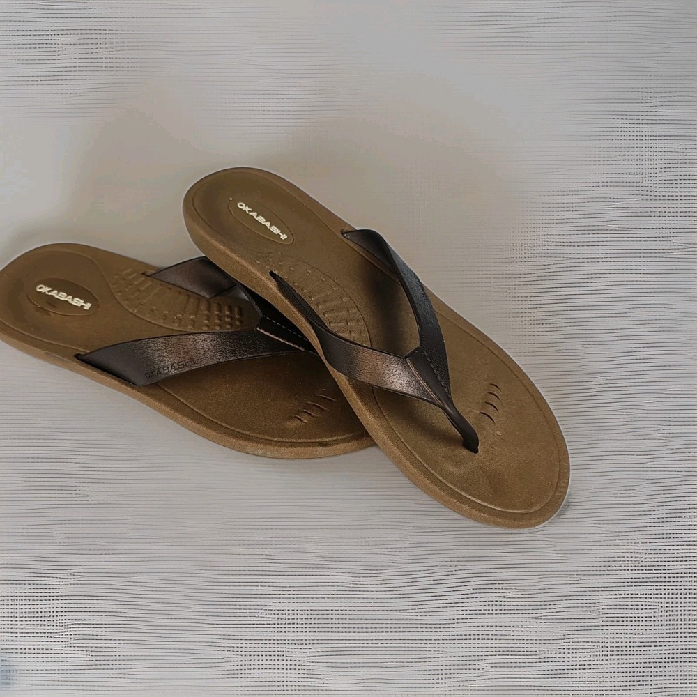 Okabashi Flip Flop Sandals Women Size M Brown Arch Support Comfort Thong Shoes